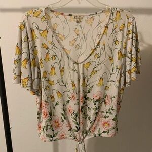 Lily White blouse with pink and yellow flowers
